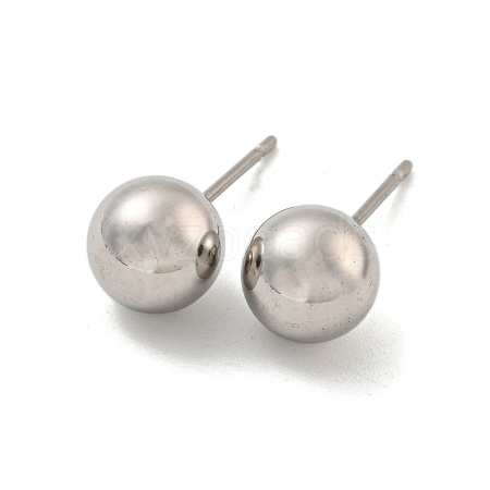 304 Stainless Steel with 201 Stainless Steel Smooth Round Ball Stud Earring Findings STAS-O004-08F-P-1