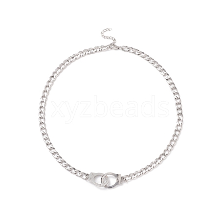 304 Stainless Steel Handcuff Pendant Neckkace with Curb Chains for Men Women NJEW-TA00038-1