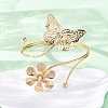 Flower & Butterfly Alloy Arm Cuff Bangles for Girl Women LS-AJEW-A063-01C-G-3