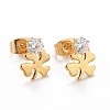 Clover 304 Stainless SteelStud Earrings EJEW-C019-08G-1