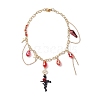 Teardrop Glass & Cross Alloy Pendant Necklaces NJEW-JN04962-4