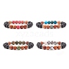 Natural Mixed Stone & Wood & Lava Rock Round Beads Stretch Bracelet BJEW-JB07133-1