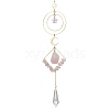 Wire Wrapped Natural Rose Quartz Chips Rhombus Hanging Ornaments HJEW-TA00298-1