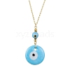 Light Sky Blue Glass Evil Eye Pendant Necklace with Alloy Cable Chains NJEW-JN04650-02-1