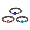 3Pcs 3 Color Natural Lava Rock & Synthetic Hematite Stretch Bracelets Set BJEW-JB08323-1