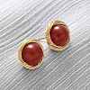 Brass Natural Carnelian Stud Earrings EJEW-Q043-01G-1