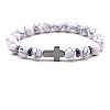 8MM Round Dyed Synthetic Turquoise Beaded Stretch Bracelets with Synthetic Non-magnetic Hematite Cross FA1012-8-1