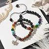 2Pcs 2 Styles Chakra 8mm Gemstone Round Beaded Braided & Stretch Bracelet Sets BJEW-JB10906-2