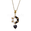 3D Hexagon Glass & Heart Synthetic Blue Goldstone Pendant Necklaces NJEW-MZ00064-2