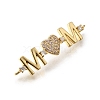Mother's Day Brass Micro Pave Cubic Zirconia Mom Heart Connector Charms KK-Z155-03G-01-2