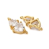 Brass Pave Clear Cubic Zirconia Double Heart Connector Charms KK-P308-74G-2