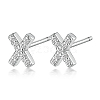 Rhodium Plated 925 Sterling Silver Initial Letter Stud Earrings HI8885-24-1