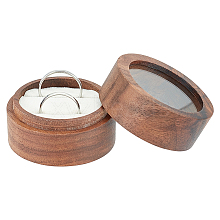 Round Wooden Engagement Ring Boxes CON-WH0093-03B