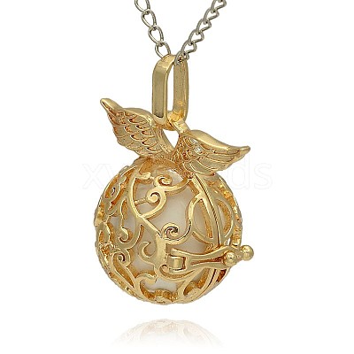 Golden Tone Brass Hollow Round Cage Pendants KK-J230-09G-1
