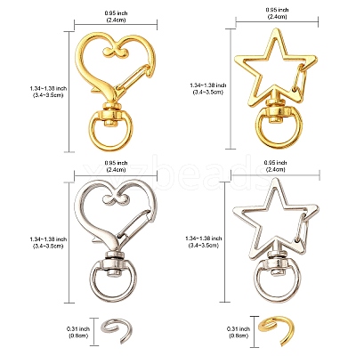 20Pcs 4 Styles Heart/Star Alloy Swivel Clasps FIND-YW0005-60-1