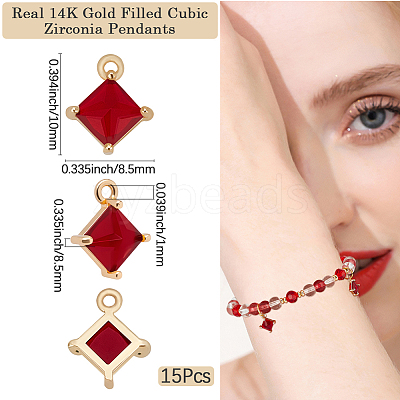 15Pcs Brass Micro Pave Clear Cubic Zirconia Pendants KK-BBC0017-96C-1