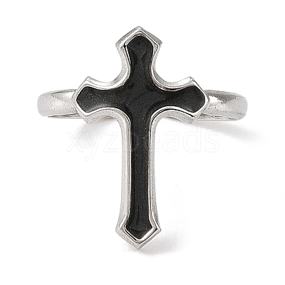 304 Stainless Steel Enamel Open Cuff Rings for Women RJEW-F166-54P-02-1