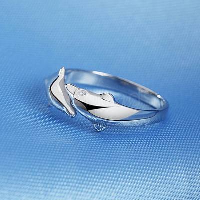 Simple Fashion Style Brass Dolphin Lover Cuff Rings RJEW-EE0002-003P-B-1