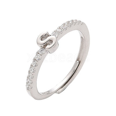 S925 Sterling Silver Adjustable Letter Rings for Women RJEW-M068-01P-S-1