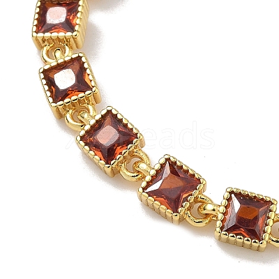 Square Brass Pave Cubic Zirconia Link Chain Bracelets for Women BJEW-P385-04G-04-1