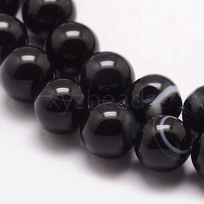 Natural Black Agate Bead Strands X-G-K166-13-8mm-05-1