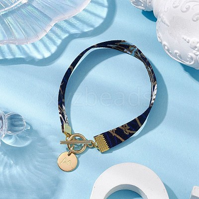 Ethnic Style Polyester Leaf Printed Ribbon Bracelets BJEW-JB10495-02-1