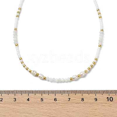 Boho Natural Cultured Freshwater Pearl & Round Seed Beaded Braided Necklaces for Women NJEW-JN06187-01-1