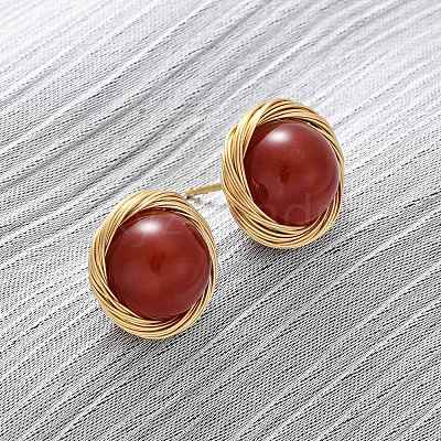 Brass Natural Carnelian Stud Earrings EJEW-Q043-01G-1