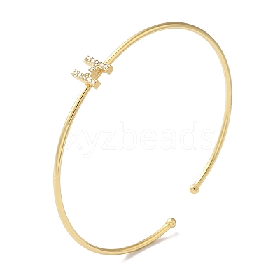 Rack Plating Brass Micro Pave Clear Cubic Zirconia Letter Open Cuff Bangles BJEW-A018-01G-H-1
