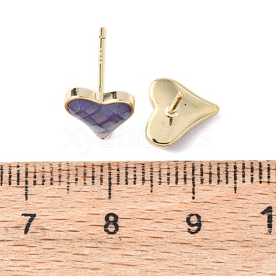 Brass Enamel Heart Stud Earrings EJEW-I322-08G-1