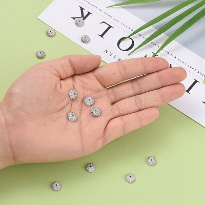 Apetalous Half Round/Dome Brass Micro Pave Cubic Zirconia Bead Caps ZIRC-D062-P-1