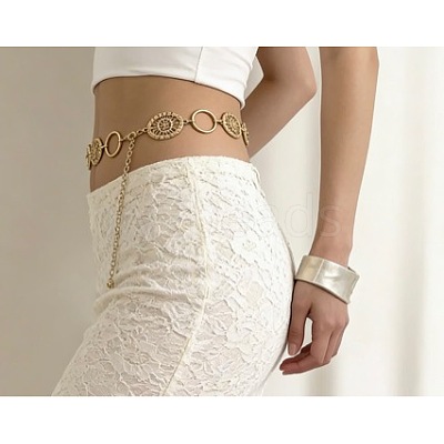 Zinc Alloy Hollow Floral Oval and Ring Link Chain Belts for Women WG4534D-01-1