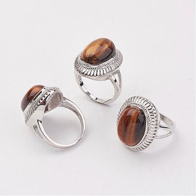 Natural Tiger Eye Finger Rings RJEW-P122-13-1