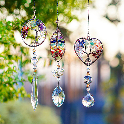 1Pc Wire Wrapped Alloy & Natural Mixed Stone Chips Tree of Life Hanging Suncatchers HJEW-TA0001-45A-1