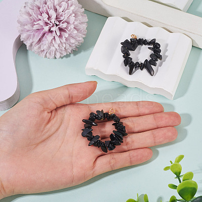 2Pcs Natural Obsidian Chip Beaded Pendants PALLOY-TAC0232-05-1