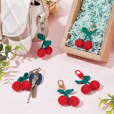 6Pcs 3 Colors Cherry Wool Knitting Pendant Decorations HJEW-CP0001-06-1