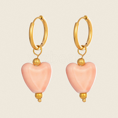 304 Stainless Steel with Handmade Procelain Hoop Dangle Earrings for Women CE4486-1