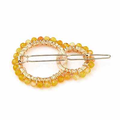 Alloy Hollow Geometric Natural Agate Beads Hair Barrettes PHAR-JH00059-02-1