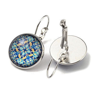 Flower Glass Leverback Earrings with Brass Earring Pins EJEW-Q798-01M-1
