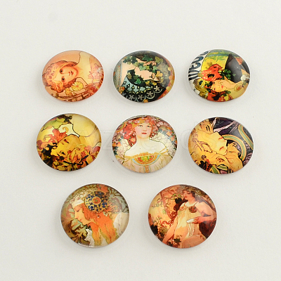 Sexy Woman Pattern Glass Flatback Cabochons GGLA-R026-25mm-17-1