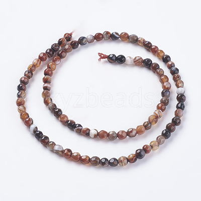 Faceted Round Dyed Natural Striped Agate/Banded Agate Beads Strands G-G581-4mm-M-1