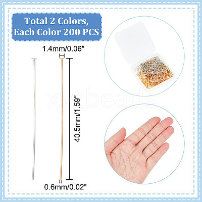 400Pcs 2 Colors 304 Stainless Steel Flat Head Pins STAS-UN0055-19-1