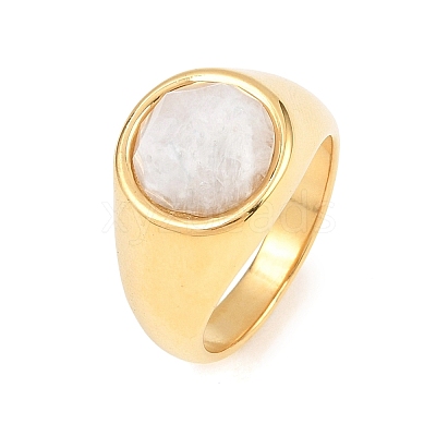 304 Stainless Steel Natural Moonstone Finger Rings RJEW-F203-02G-01-1
