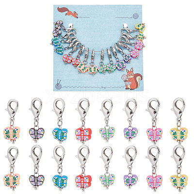 16Pcs 8 Style Butterfly Handmade Polymer Clay Pendant Stitch Marker HJEW-NB00009-1