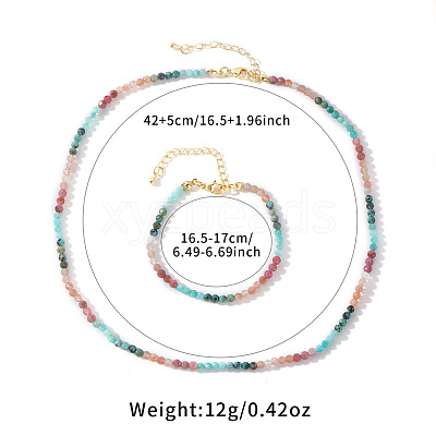 Natural Gemstone Beaded Bracelets & Necklaces Set for Women DW2258-1