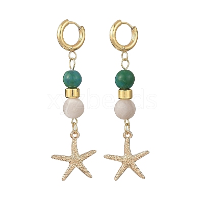 Synthetic Chrysocolla & Natural Agate Beads Hoop Dangle Earrings EJEW-JE07321-1