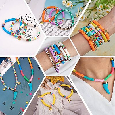 10 Strands 5 Colors Flat Round Handmade Polymer Clay Beads CLAY-SZ0002-01-1