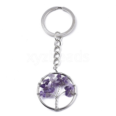Natural Amethyst Chips Chakra Keychain G-N0326-003C-1