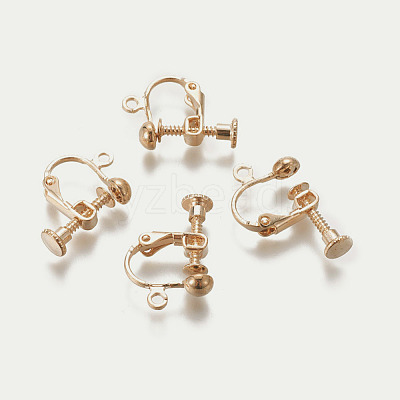 Rack Plated Brass Screw Clip-on Earring Findings X-KK-P169-04KCG-1