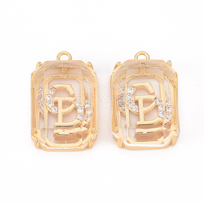Brass Micro Pave Clear Cubic Zirconia Pendants KK-T062-98G-NF-1